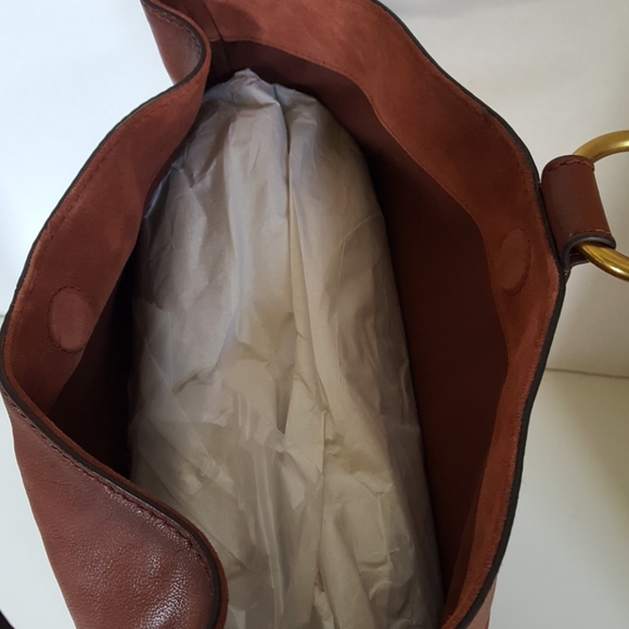 New Frye Leather Brown Ring Hobo Tote Shoulder Bag - Picture 5 of 8